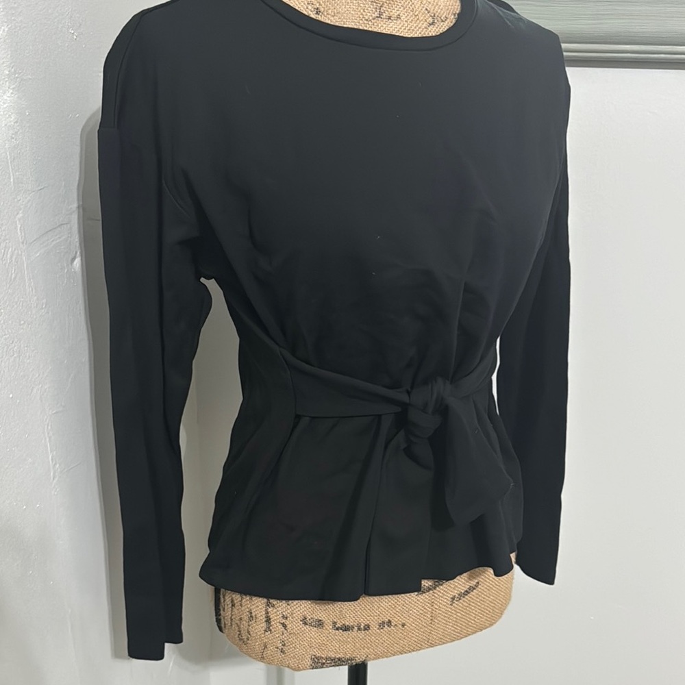 EXPRESS Black Long Sleeve Top with Waist Tie front - Picture 5 of 8